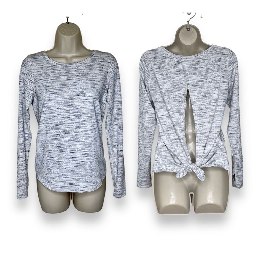 Zyia Active Namaste Open Tie Back Gray Space Dye Long Sleeve Top Women Medium
